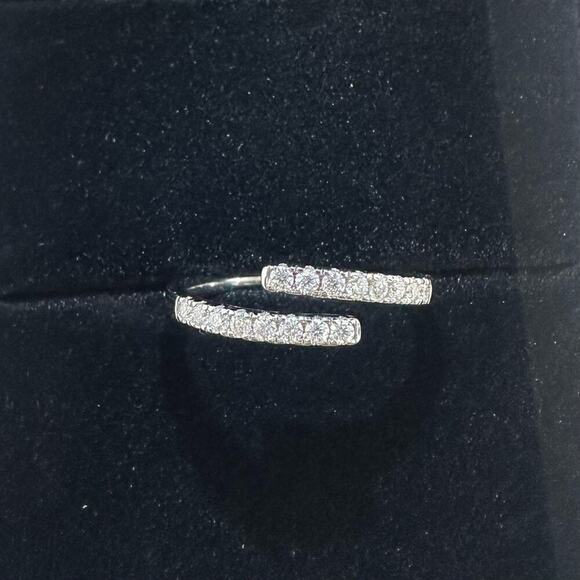 Moissanite Diamond Band Split Half Eternity Stackable Ring 18k Plated Adjustable - Picture 6 of 16